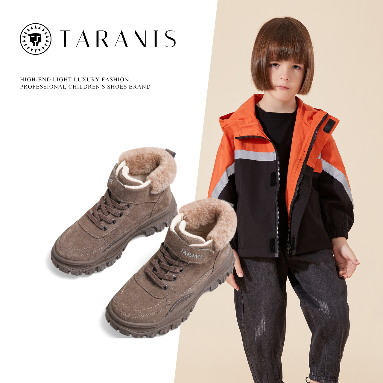 TARANIS Winter new boys' shoes children's boots soft soled fleece ankle boots warm cotton shoes vintage Martin boots