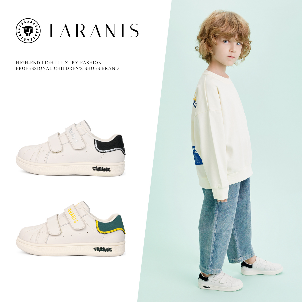 TARANIS Spring new boys shoes white shoes children's light sports shoes soft bottom non-slip board shoes