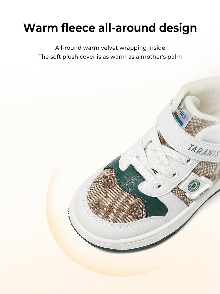 TARANISkids 2022 Winter New Style Plus Velvet Soft Bottom Mid-high Fashion Retro Sneakers