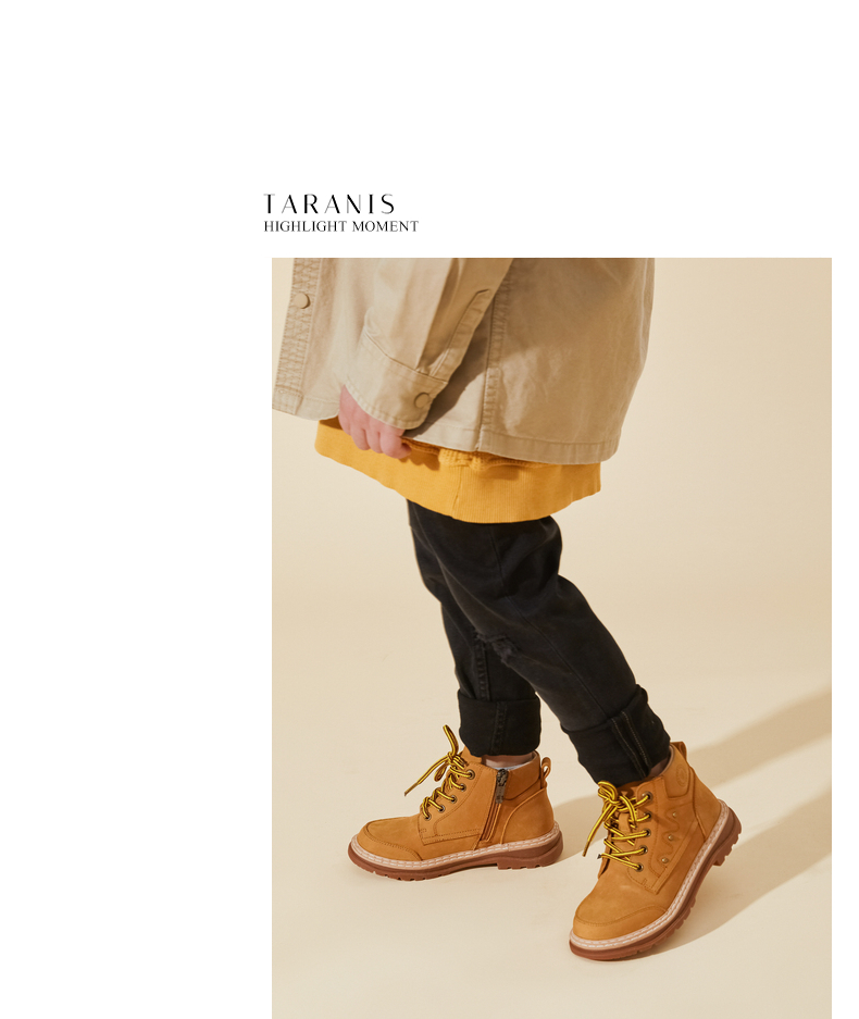 TARANIS Children's small yellow boots autumn new girls' Martin boots boys' non-slip soft bottom real leather boots short boots