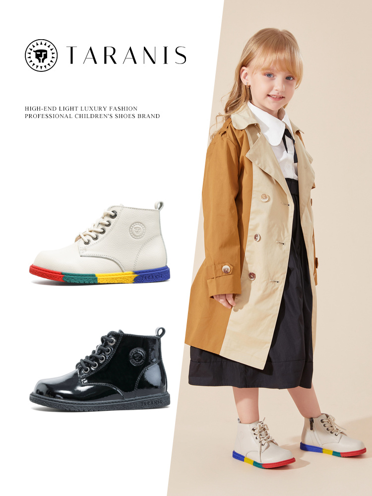 TARANIS Winter new girl's shoes children's boots top layer cowhide children's baby velvet Martin boots