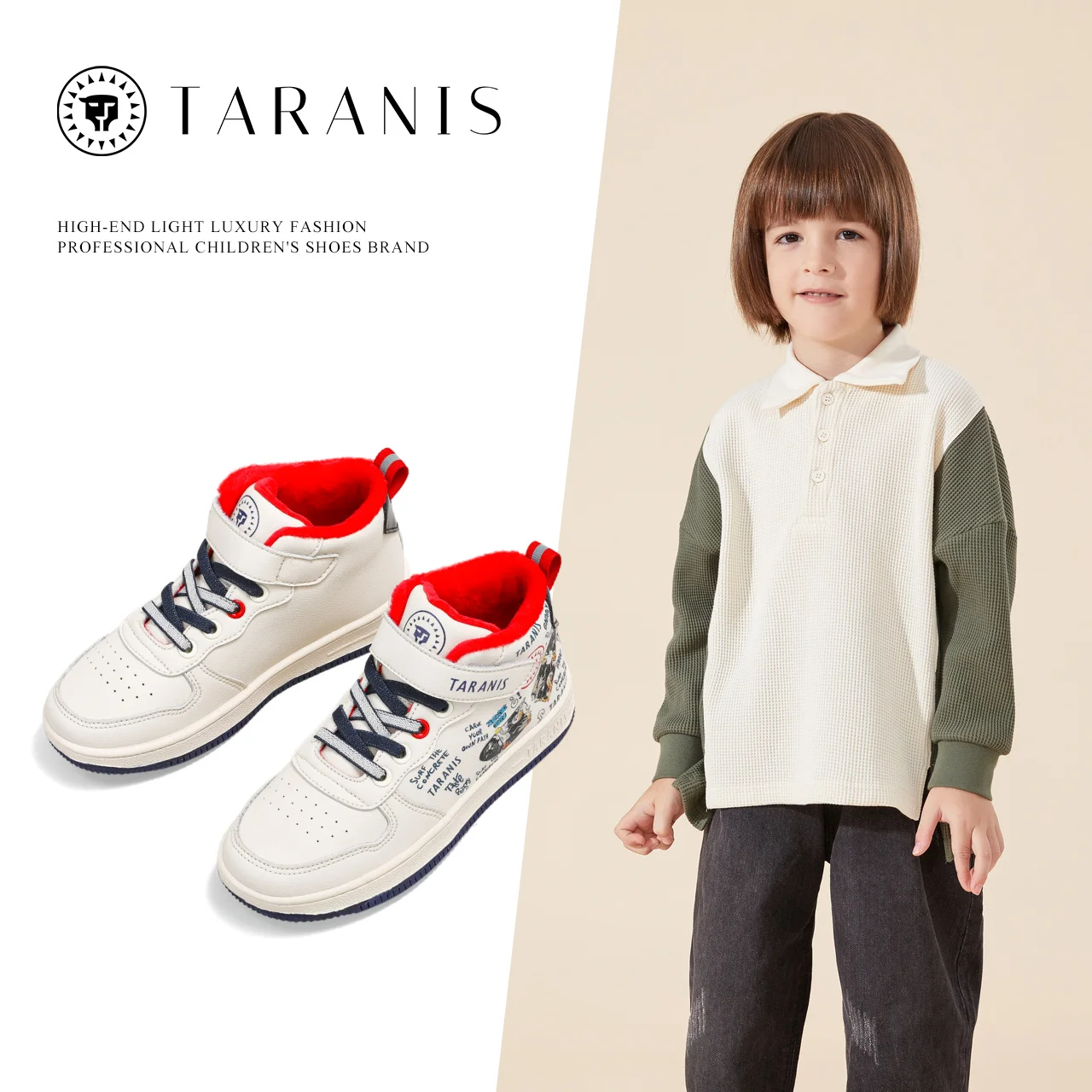 TARANIS winter new style children's shoes add down leisure shoes boy small white shoes big children sports shoes high help shoes