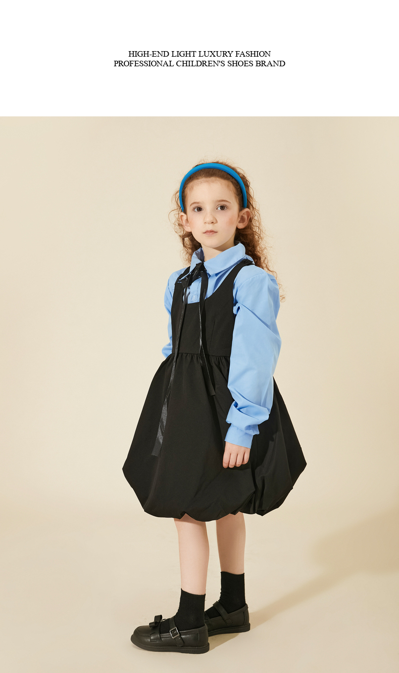 TARANIS New autumn black leather shoes for children girls show leather shoes anti-skid soft bottom students retro small leather shoes