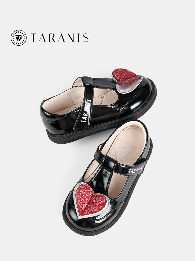 TARANIS Spring new girls shoes children single shoes soft soles children love princess shoes show black leather shoes