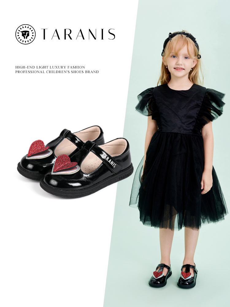 TARANIS Spring new girls shoes children single shoes soft soles children love princess shoes show black leather shoes