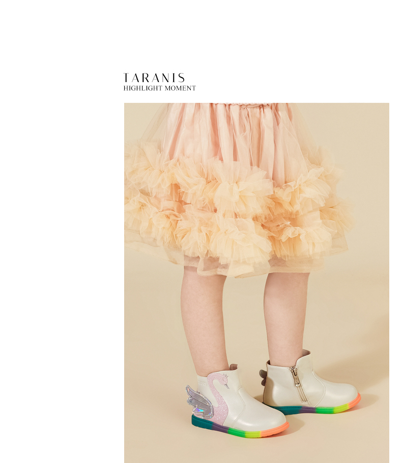 TARANIS Autumn new children's boots Martin baby rainbow non-slip soft bottom swan leather boots for girls