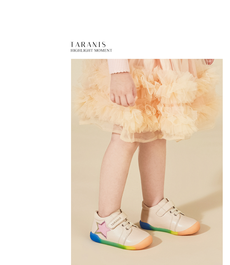 TARANIS Autumn new girl leather shoes rainbow soft bottom baby shoes non-slip soft bottom covered head and foot protector toddler shoes