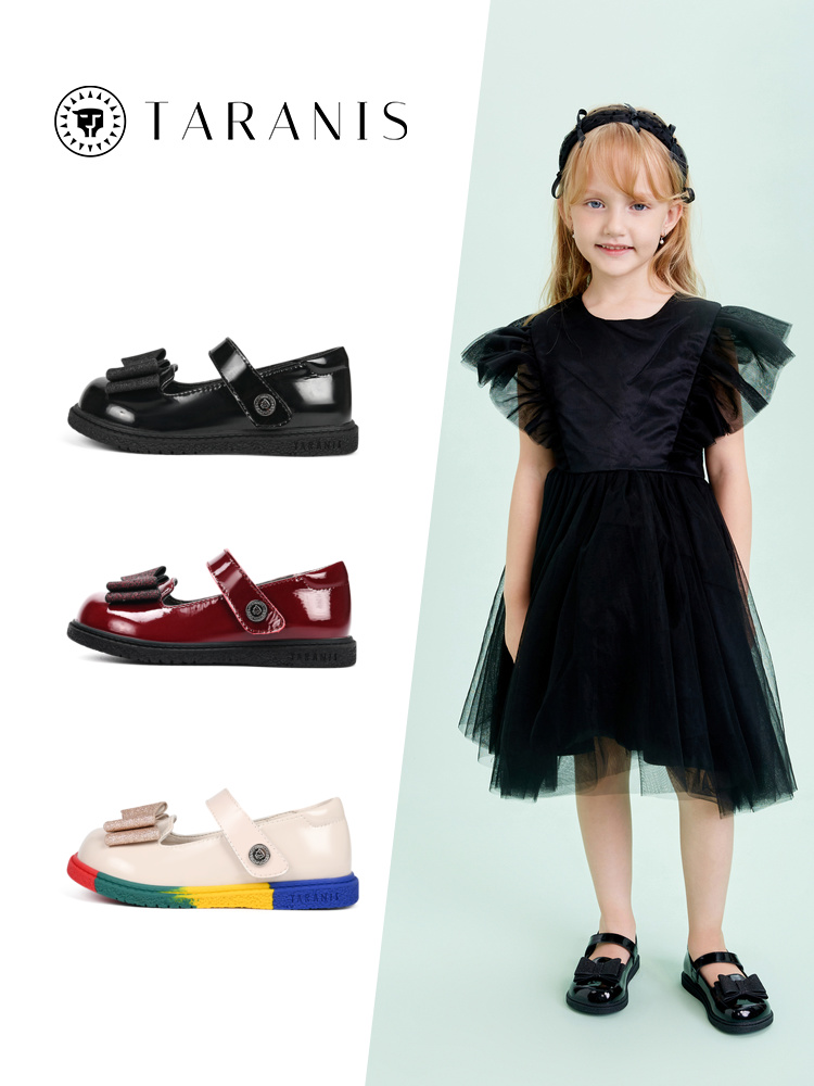TARANIS Spring New Girl Shoes Bow Dress Performance Princess Shoes Children's Single Shoe Soft Soled Cow Shoes