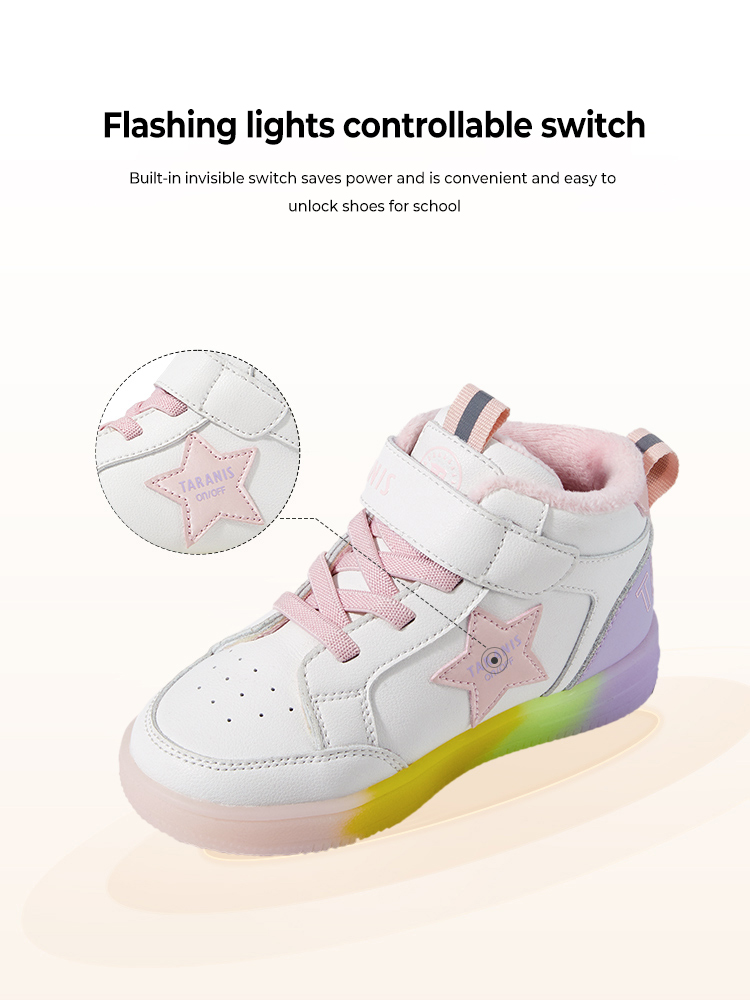 TARANISkids Children's Flashing Lights Shoes Warm Soft Sole Plus Fleece Casual Shoes