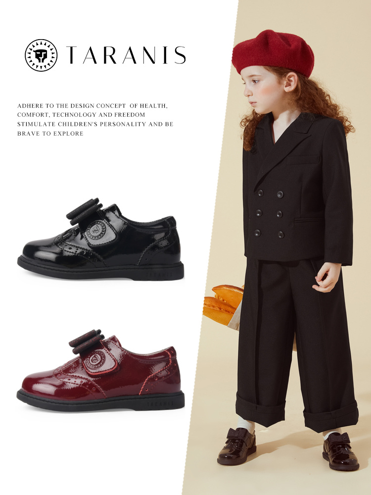 TARANIS Autumn girl leather shoes retro bow princess shoes soft soled real leather shoes children show single shoes