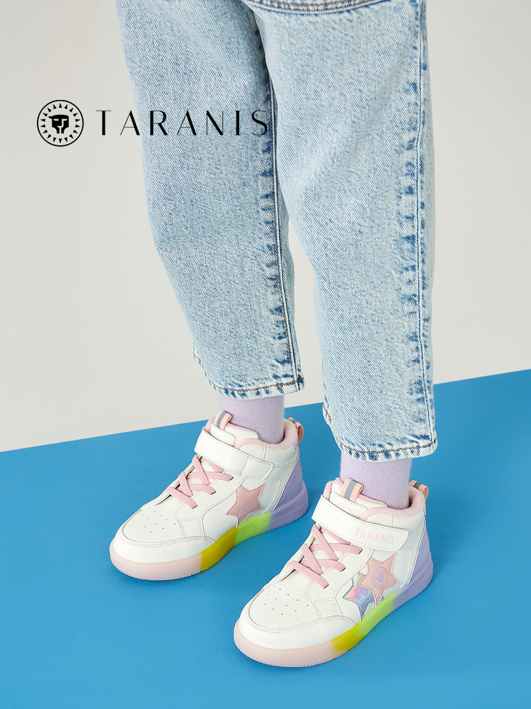 TARANISkids Children's Flashing Lights Shoes Warm Soft Sole Plus Fleece Casual Shoes