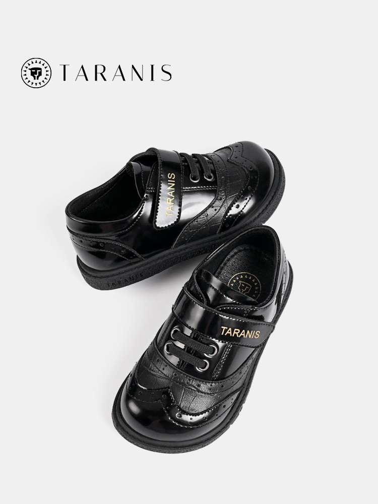 TARANIS Spring new men's baby shoes children's black soft bottom retro dress shoes show children's shoes