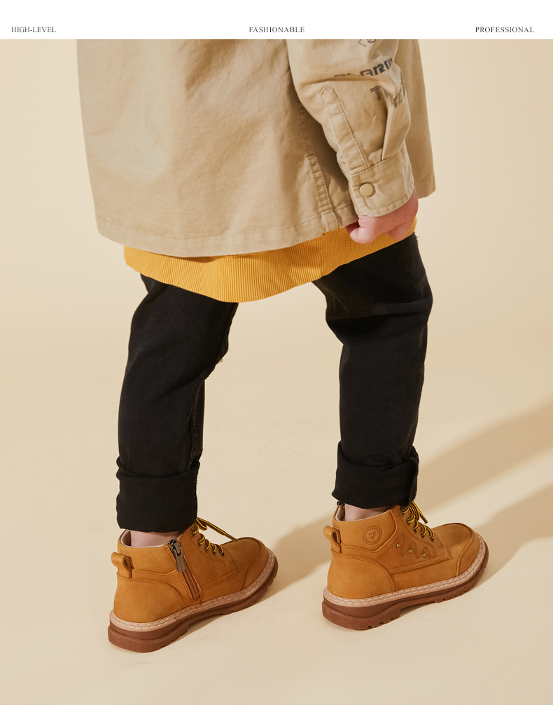 TARANIS Children's small yellow boots autumn new girls' Martin boots boys' non-slip soft bottom real leather boots short boots