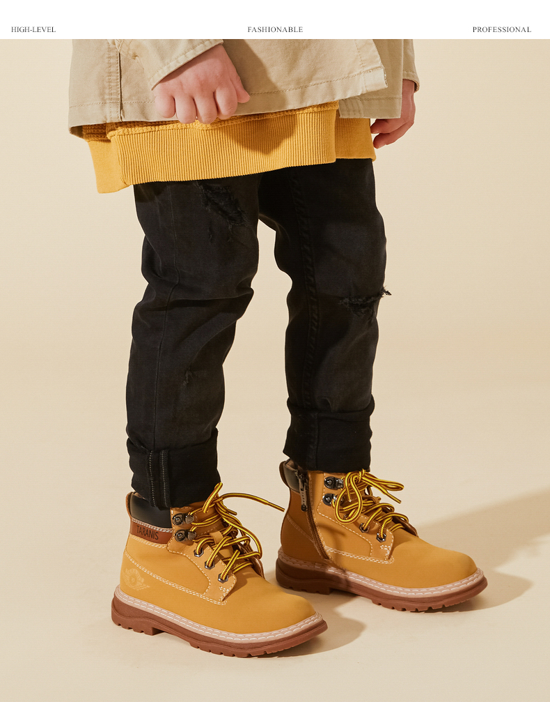 TARANIS Boys' Martin boots children's autumn new English style boots non-slip soft bottom middle tube small yellow boots