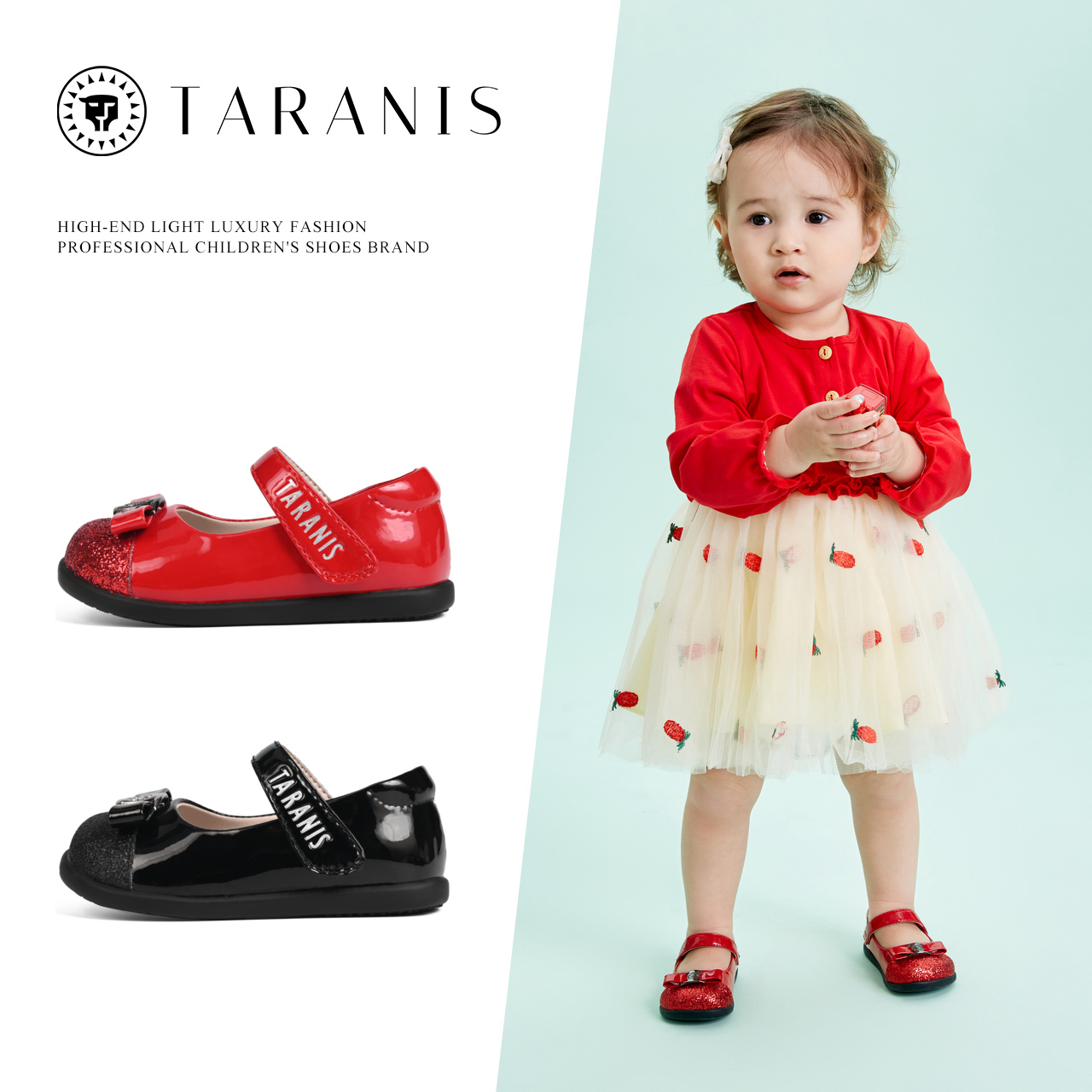 TARANIS Spring new children's shoes female baby princess shoes baby single shoes red bow retro small leather shoes