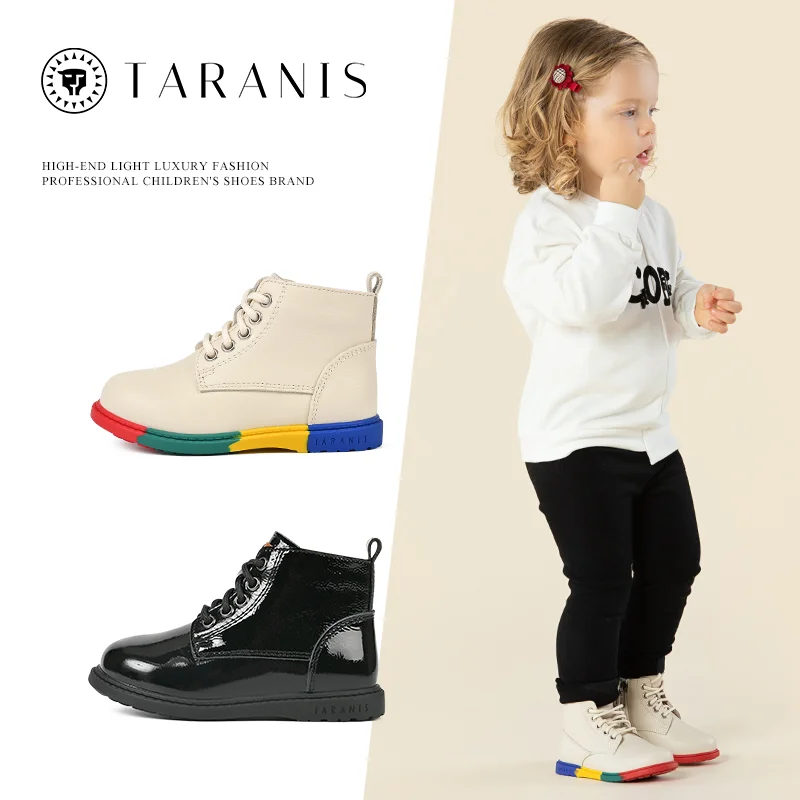 TARANIS Winter new children's shoes children's boots baby cowhide color rainbow bottom Martin boots