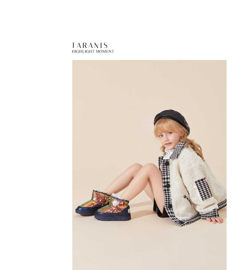 TARANIS Winter new girls snow boots with fleece and thick shoes for children warm soft bottom cotton boots