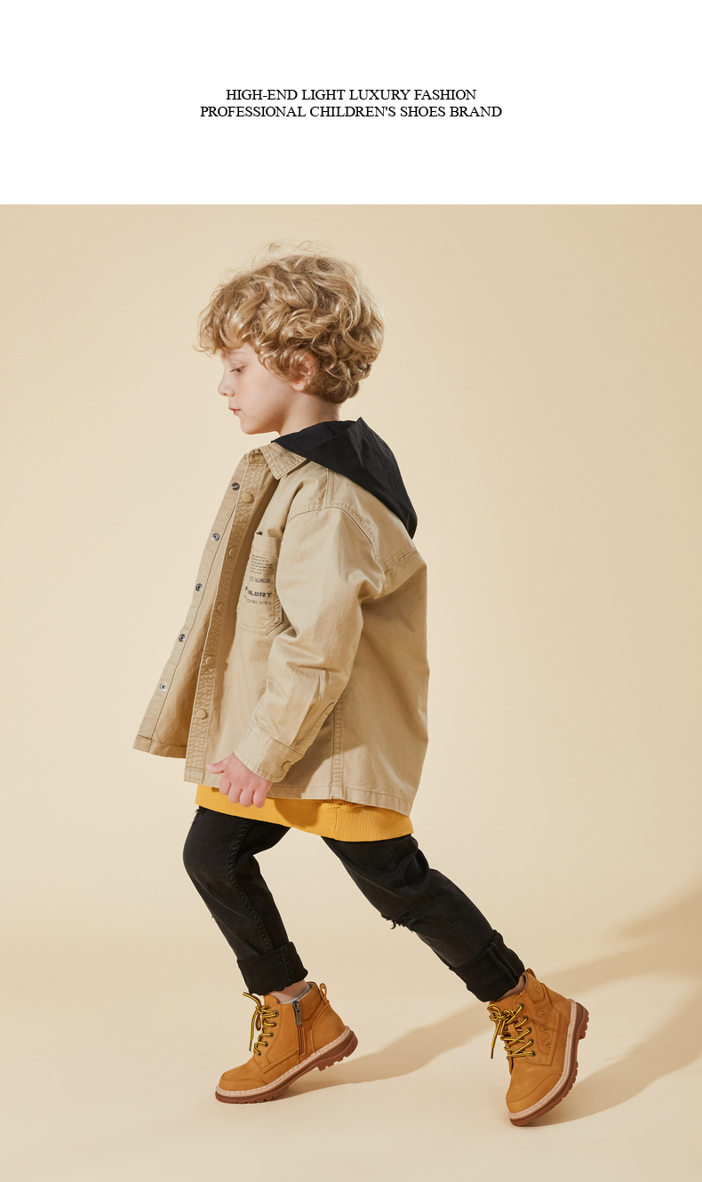 TARANIS Children's small yellow boots autumn new girls' Martin boots boys' non-slip soft bottom real leather boots short boots