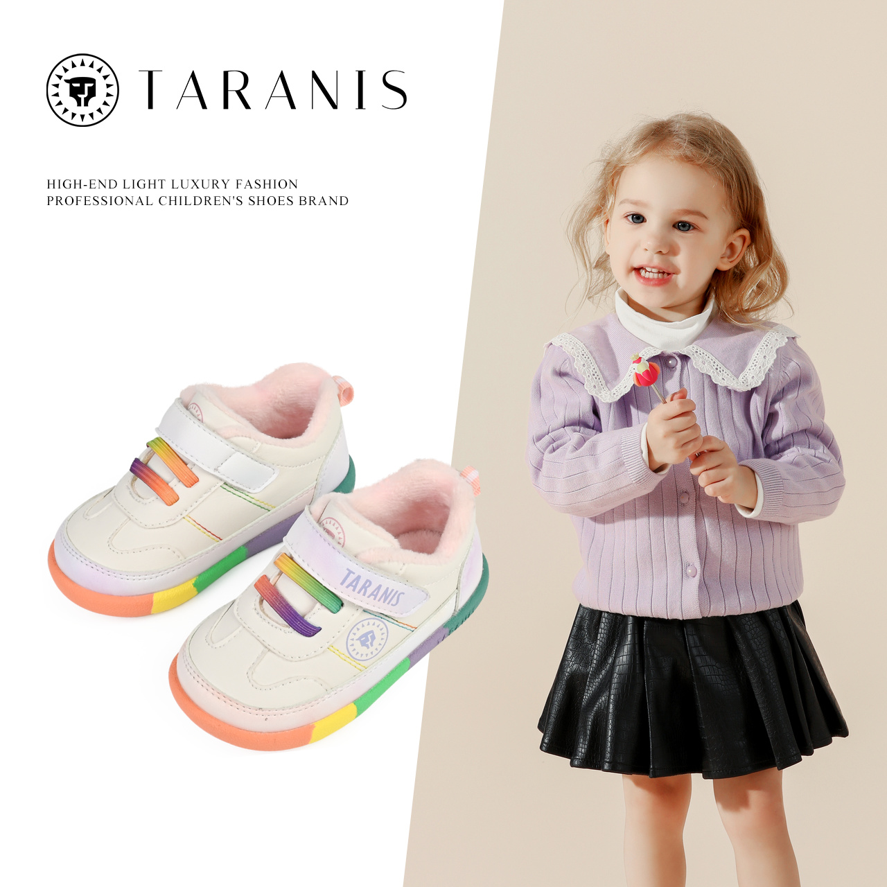 TARANIS Winter new girls shoes baby with fleece toddler shoes children's small white shoes soft bottom leisure sports shoes