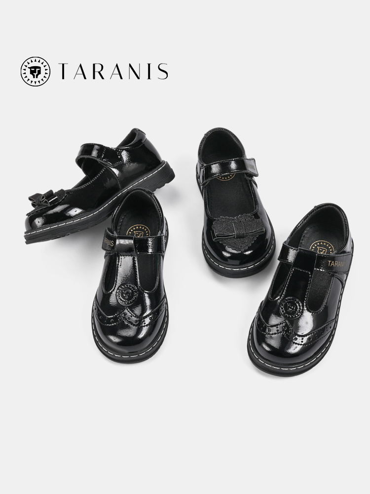 TARANIS Spring New Girls Shoes Children Princess Shoes Bow Single Shoes Black Real Shoes Show Shoes
