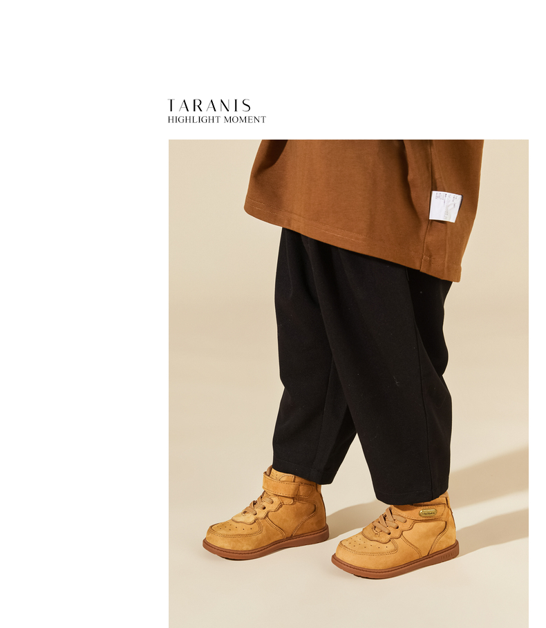 TARANIS Autumn new children's Martin boots boy's leather boots Middle top Velcro ankle boots leather small yellow boots