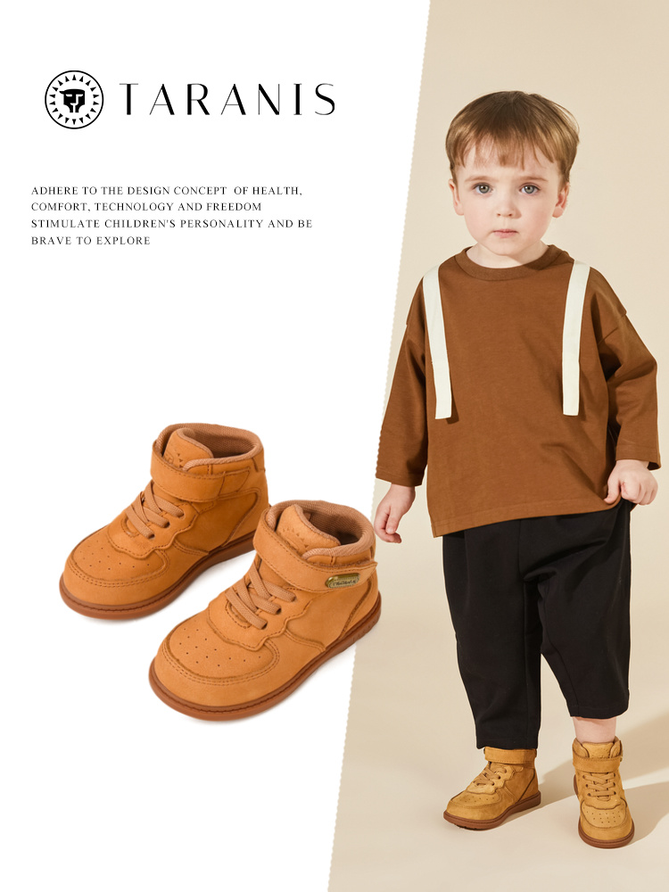 TARANIS Autumn new children's Martin boots boy's leather boots Middle top Velcro ankle boots leather small yellow boots