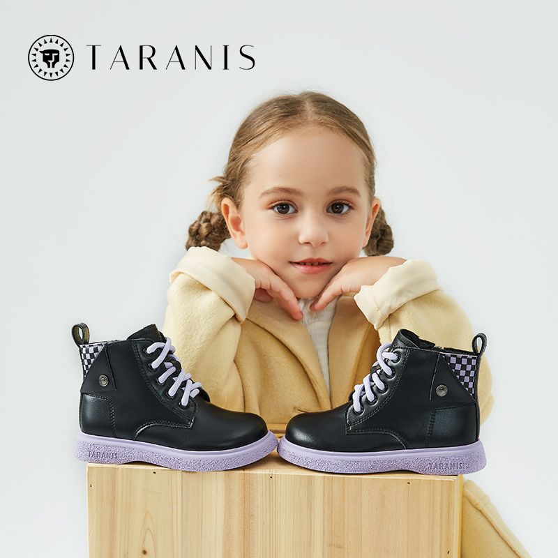 TARANISkids 2022 Autumn And Winter New Girls Plus Fleece Short Boots Non-slip Genuine Leather Trendy Children's Boots