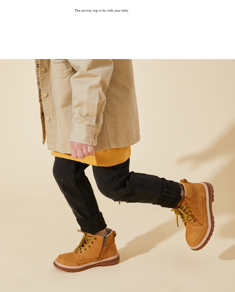 TARANIS Children's small yellow boots autumn new girls' Martin boots boys' non-slip soft bottom real leather boots short boots