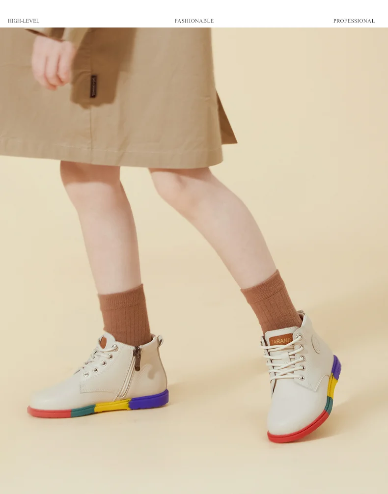 TARANIS Children's Martin boots Fall girls' leather boots vintage baby non-slip soft bottom midsole ankle boots single boot