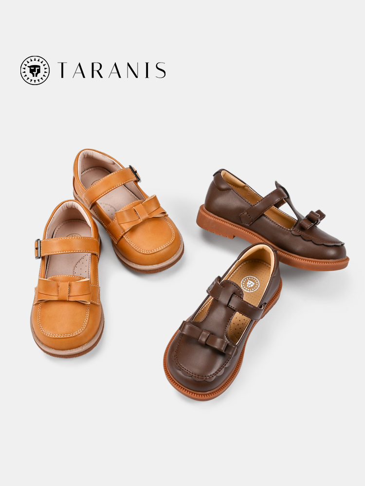 TARANIS Spring New Girls Single Shoe Children Bow Brown Soft Soles Show Shoes Children Princess Shoes