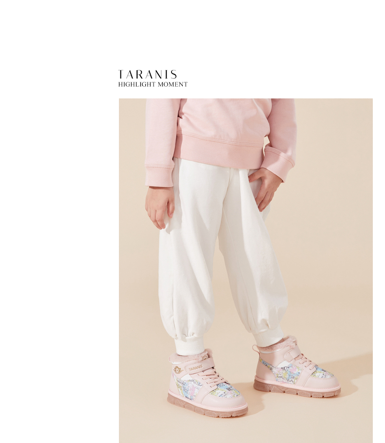 TARANIS Winter new girls shoes children's snow boots with velvet and thick light flash winter shoes baby high top cotton shoes