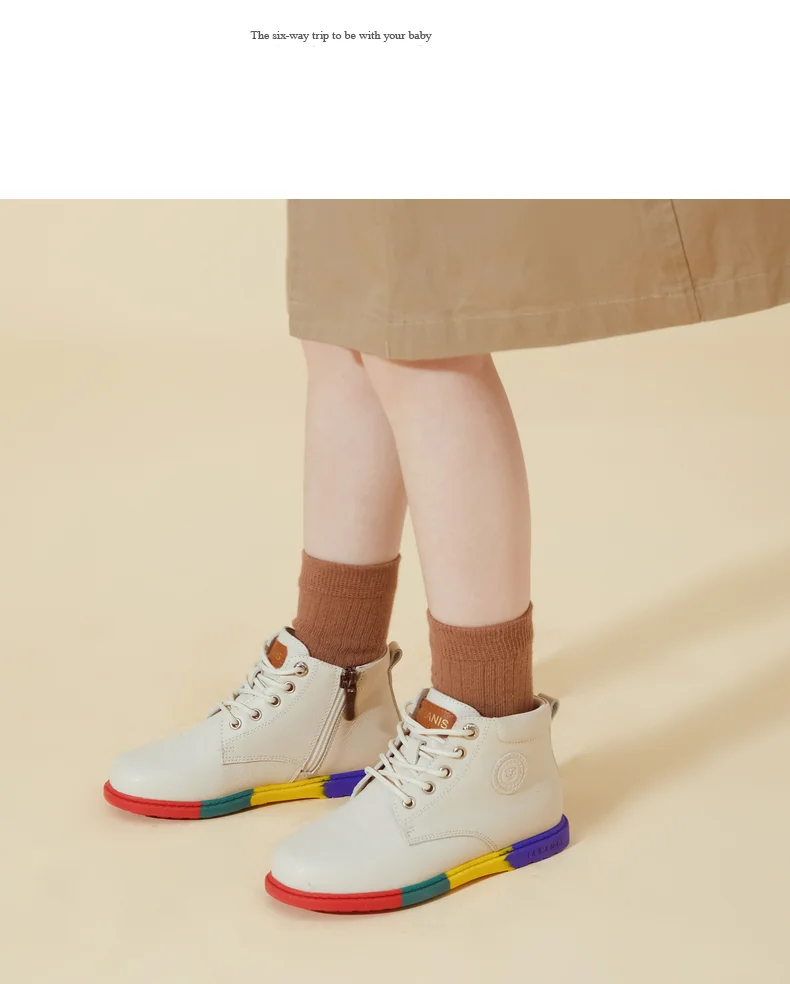 TARANIS Children's Martin boots Fall girls' leather boots vintage baby non-slip soft bottom midsole ankle boots single boot