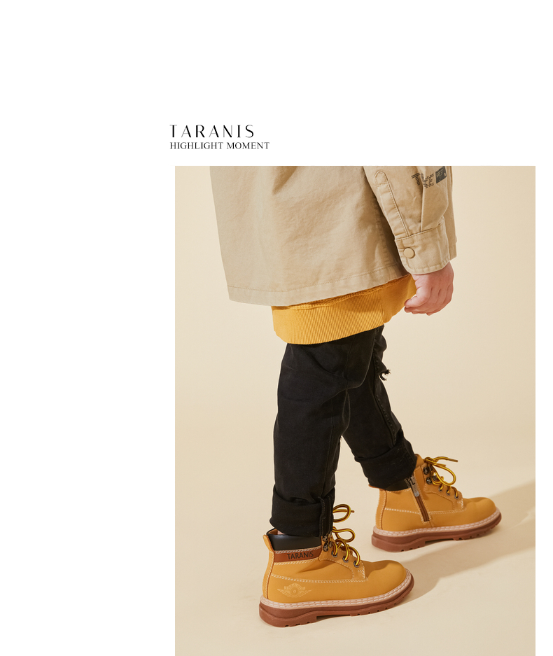 TARANIS Boys' Martin boots children's autumn new English style boots non-slip soft bottom middle tube small yellow boots
