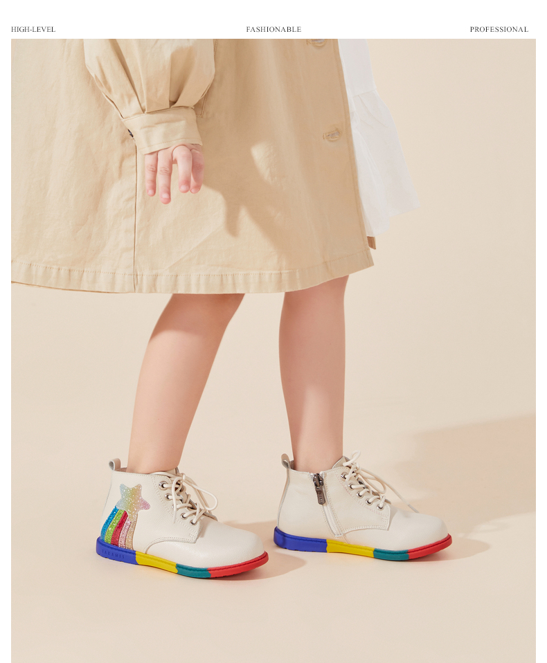 Winter new girls' shoes children's boots Rainbow bottom Martin boots and velvet boots soft bottom ankle boots