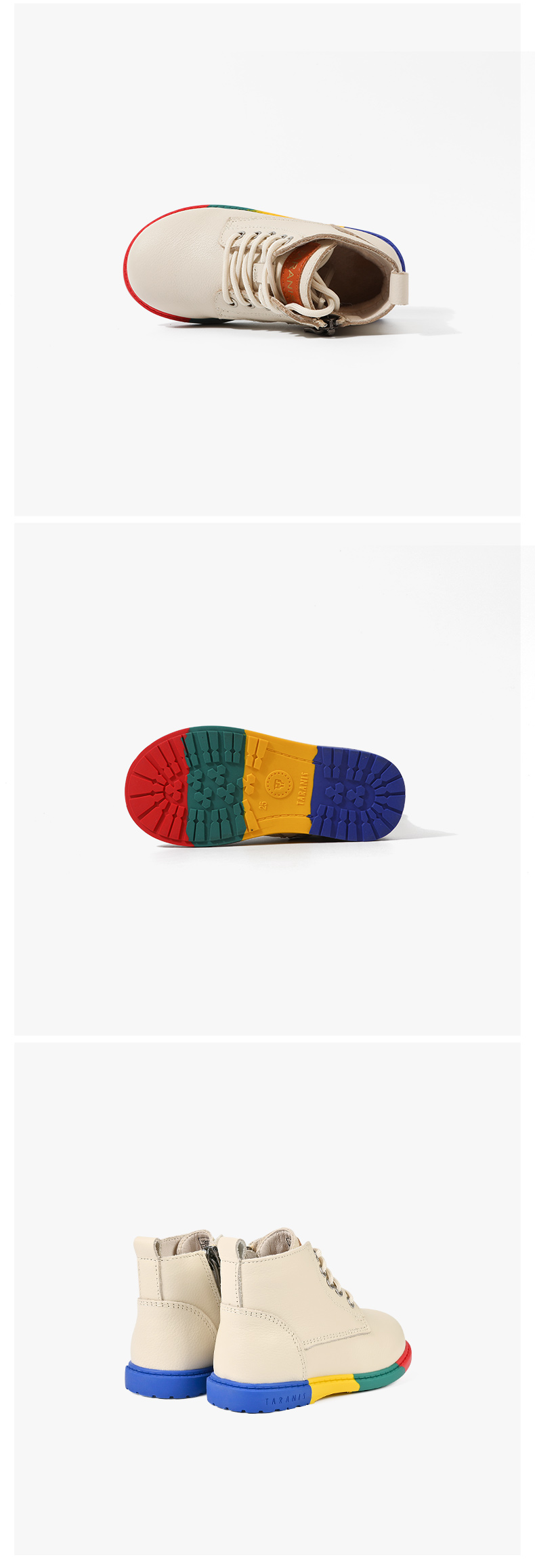 TARANIS Winter new children's shoes children's boots baby cowhide color rainbow bottom Martin boots