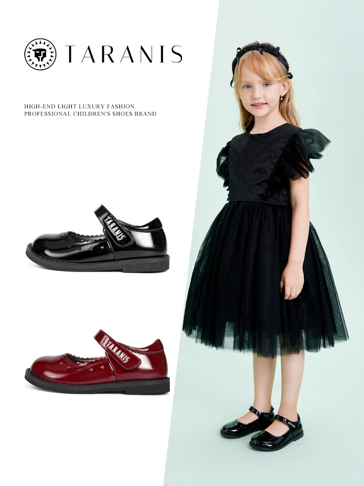 TARANIS Spring new girls shoes children's princess shoes black retro single shoes school performance shoes small shoes