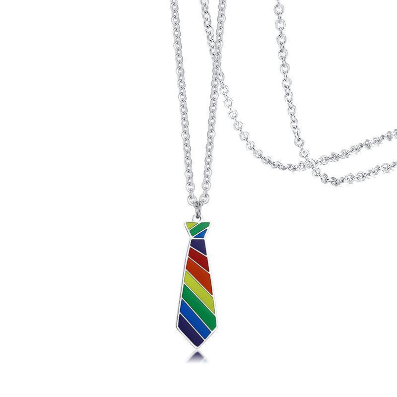 Stainless Steel Rainbow Tie Pendant Lgbtq Accessories