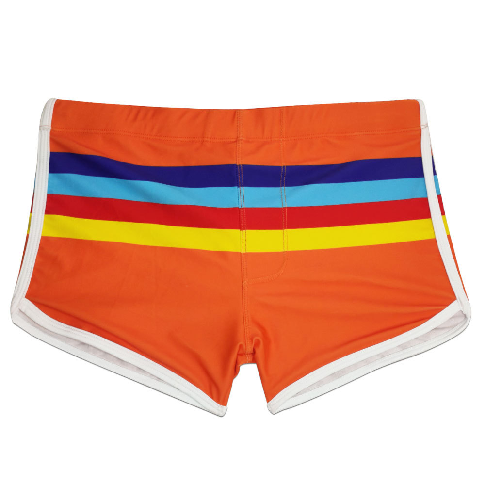 Color Striped Sports Side Split Angle  Close Fitting Quick Drying Beach Boxer Swimming Trunks Swimwear