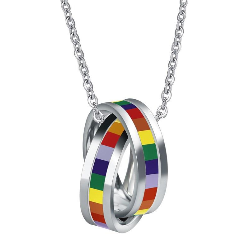 Fashion Stainless Steel Rainbow Pendant Necklace Lgbtq Accessories