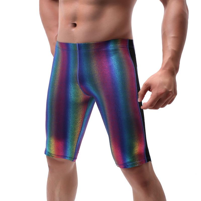 Rainbow men's close-fitting sexy faux leather shorts