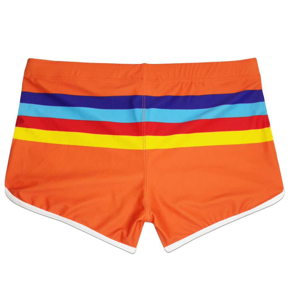 Color Striped Sports Side Split Angle  Close Fitting Quick Drying Beach Boxer Swimming Trunks Swimwear