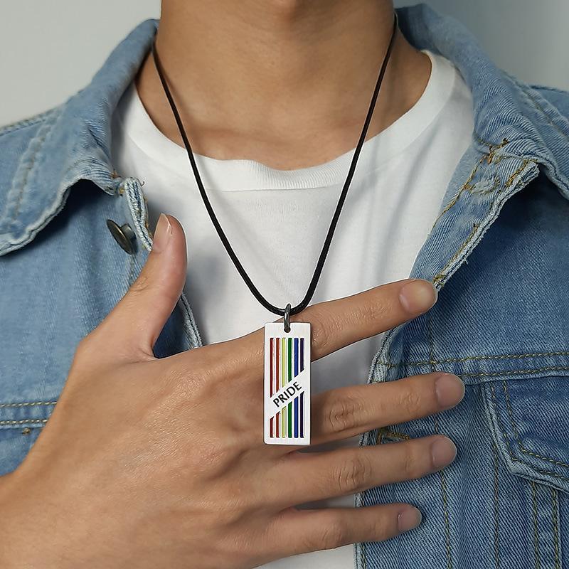 Men's Square Pride Rainbow Pendant Lgbtq Accessories