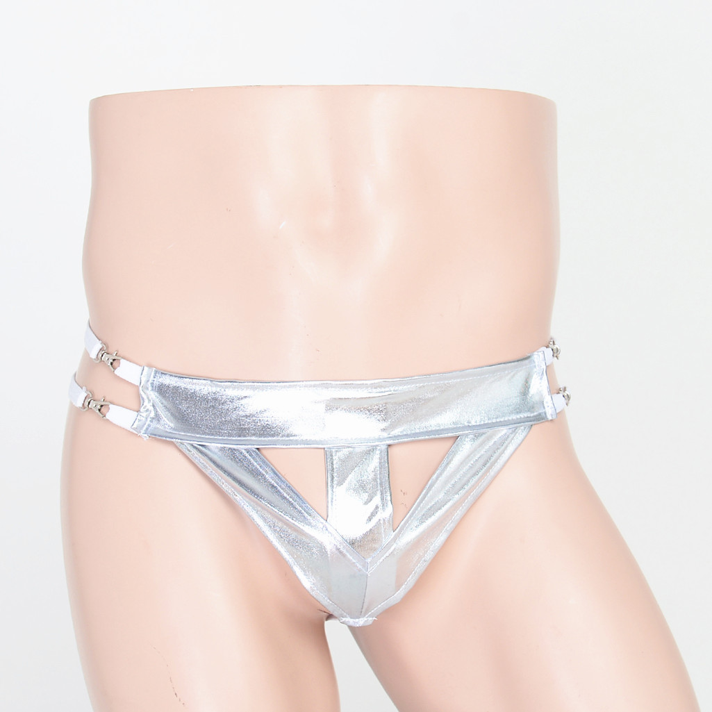 Low Rise Hollow Front Briefs Pu leather
