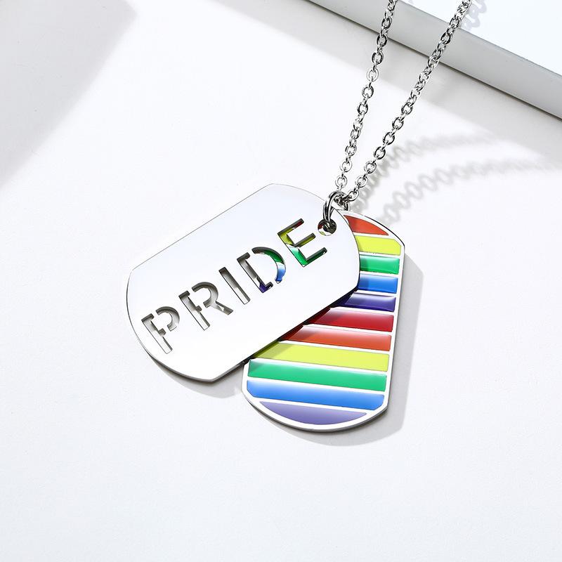 Two-piece Stainless Steel Rainbow Pride Necklace Lgbtq Accessories