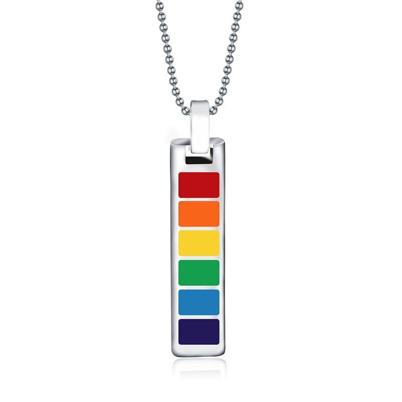 Rainbow Rectangular Stainless Steel Necklace Lgbtq Accessories