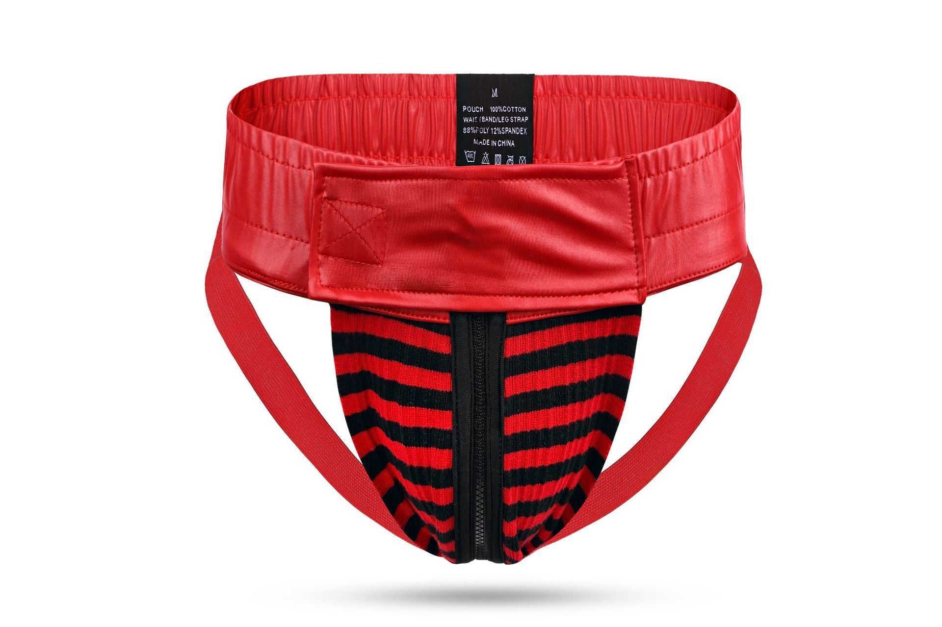 Men's wide waist belt zipper sports jockstrap