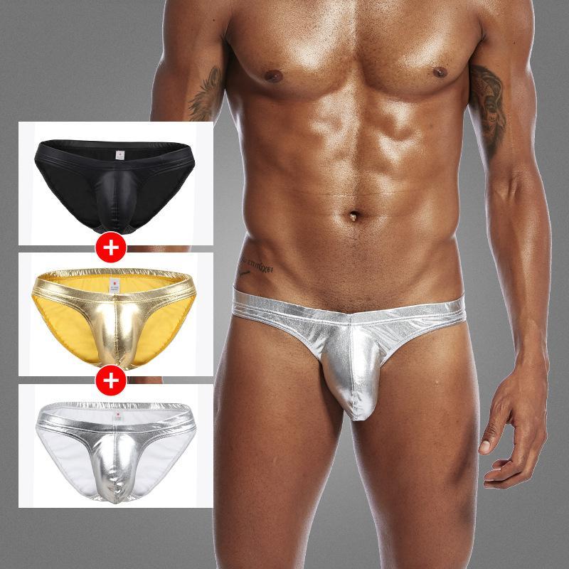 Men's Sexy Low-rise Polyester Patent Leather Briefs