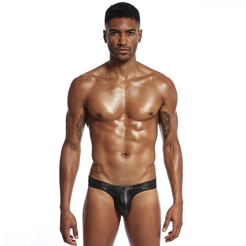 Men's Sexy Low-rise Polyester Patent Leather Briefs