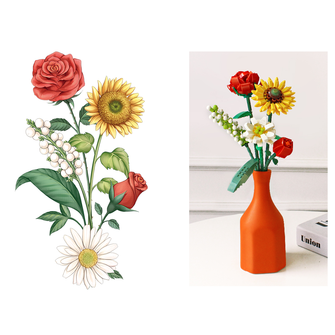 568Pcs Flower Building Block Set without Vase 