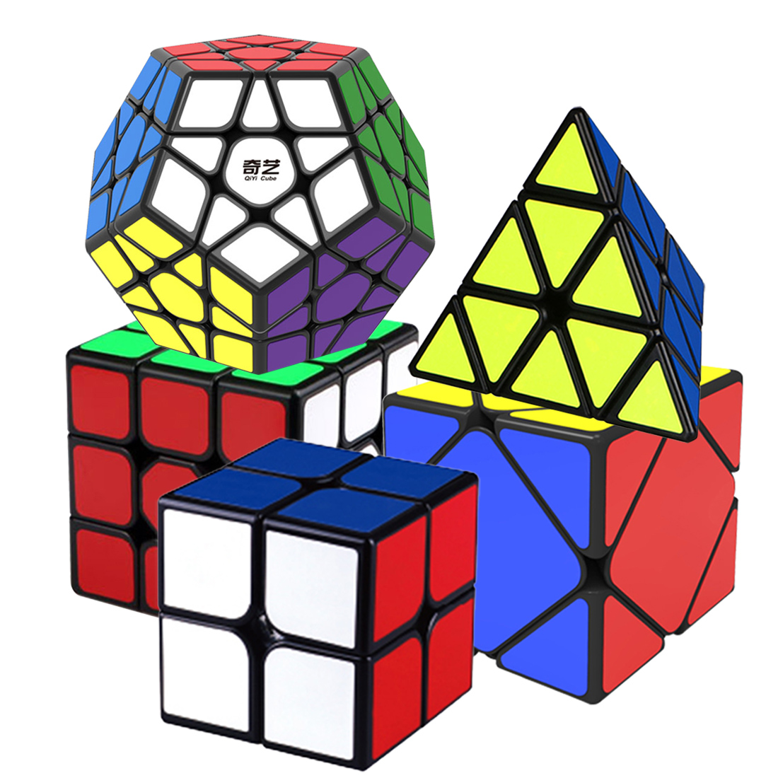QiYi Speed Cube Set 2x2 3x3 Pyraminx Megaminx Skewb Cube Bundle
